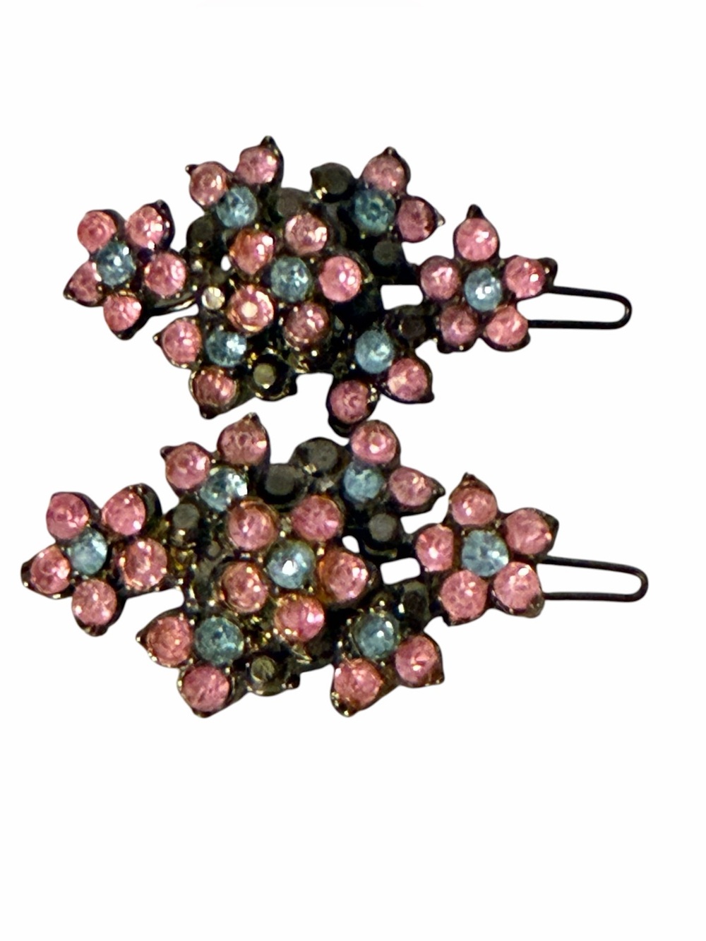 Rhinestone Barrettes Womens One Size Pink Floral Hair Clips Set 2 Wedding